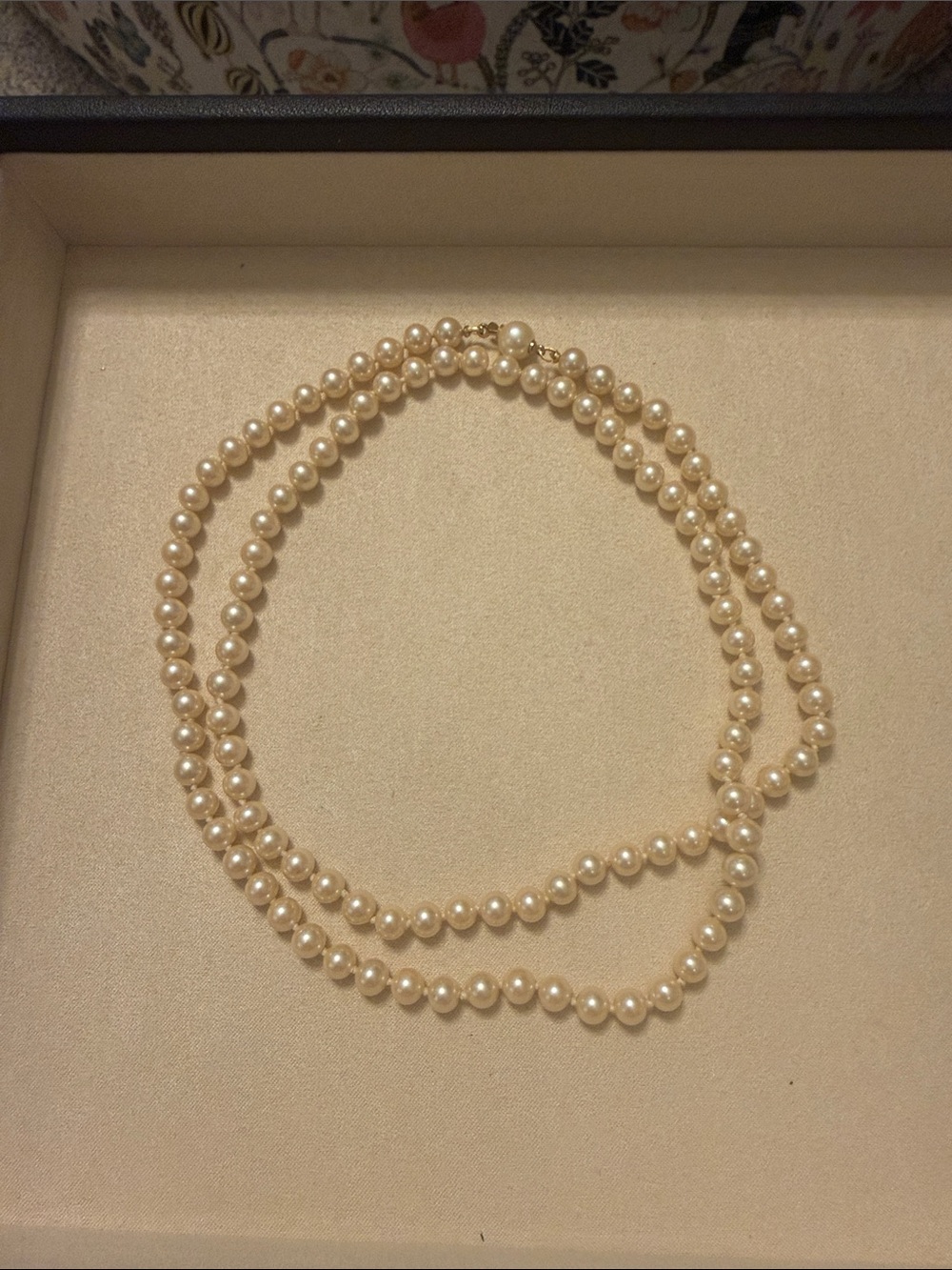 Vintage Faux long 29” Pearl Necklace - Cream Pearl Strand
